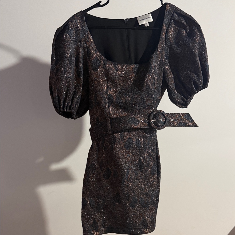 Lavender Brown Black and Gold Mini Dress